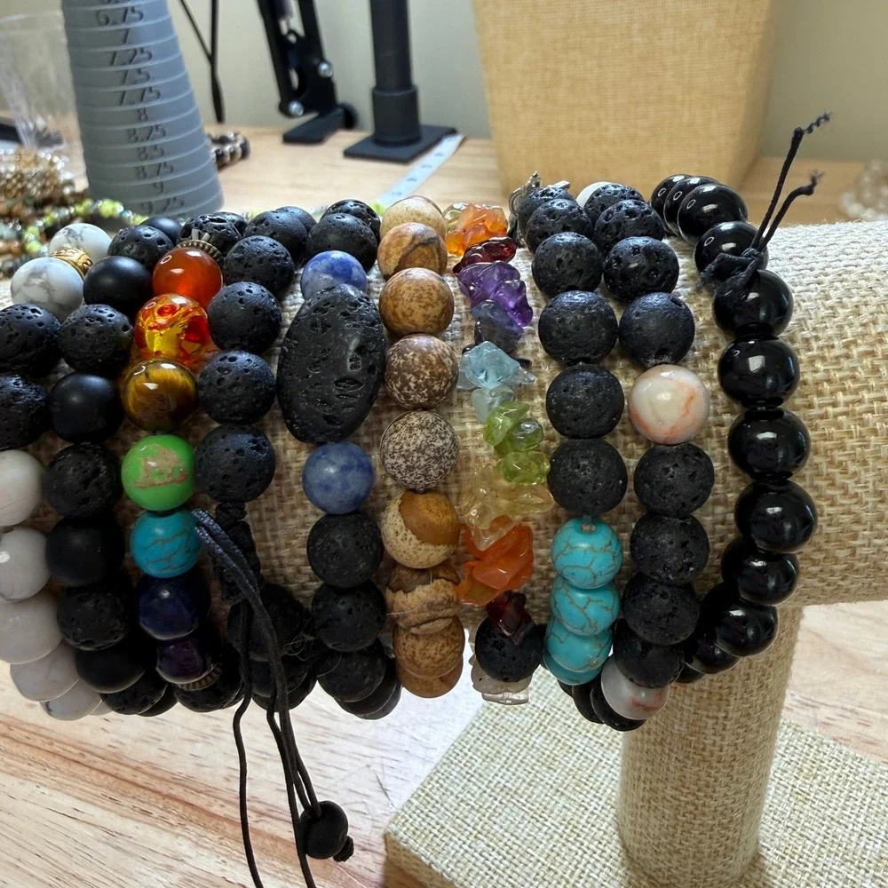 Beaded Bracelet Set Multicolor Lava‎ Rock Chakra Boho Starfish